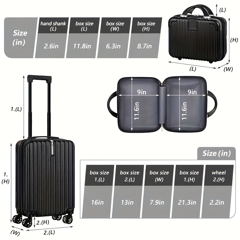 1pc/2pcs Suitcase Set Boarding Luggage Bag, 20inch Satchel Suitcase And 14inch Handbag Can Be Worn Diagonally Across The Trolley Case, with Wheels, Multi-Color Suitcase, for Office