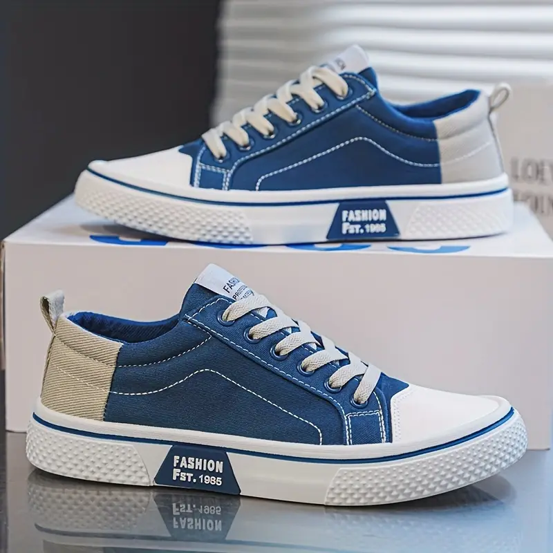 mens breathable canvas sneakers casual low top skate shoes with lace up closure for details 2