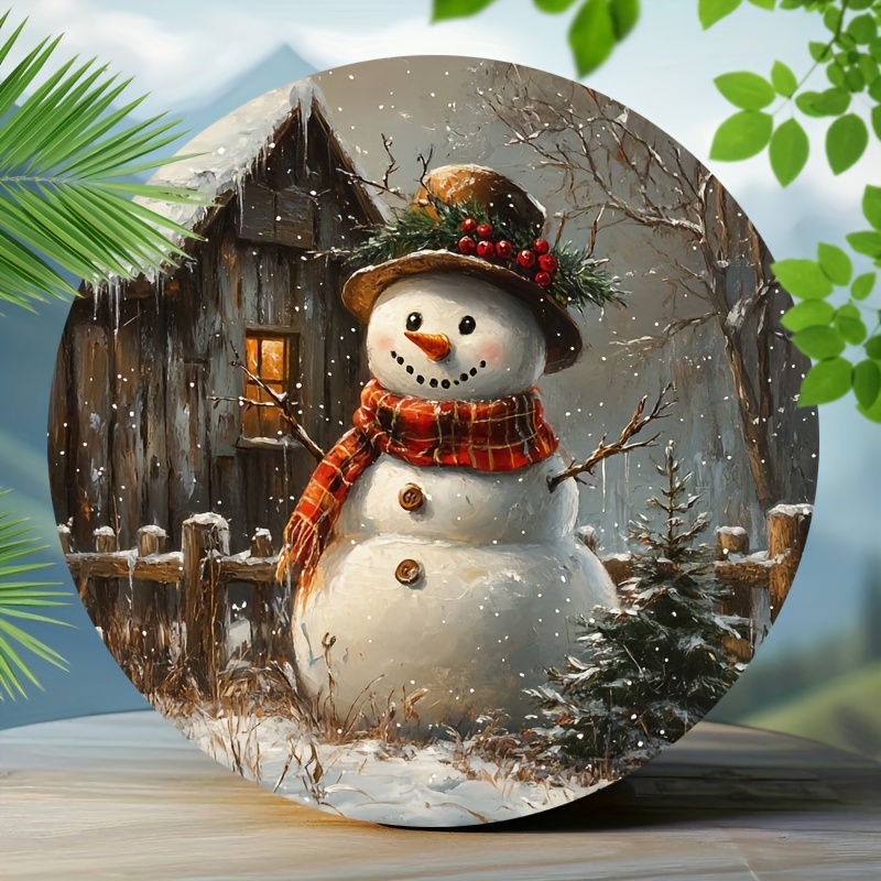 

Vintage Snowman Aluminum - 8x8 Inch Retro Christmas Metal Sign For Home & Bar Decor, Reusable