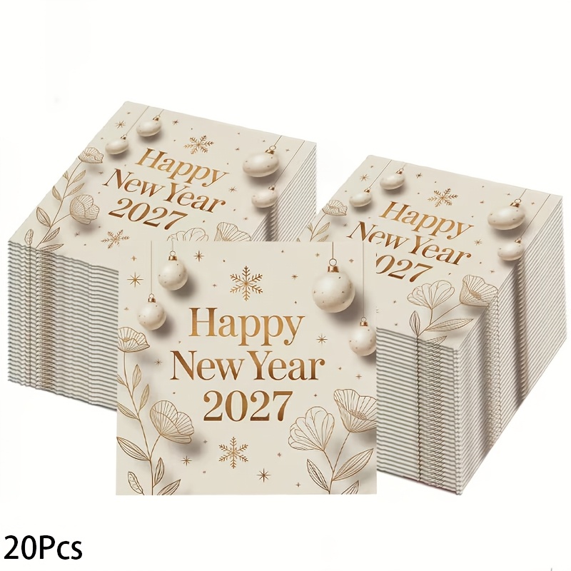 TEMU Confezione da 20/40 pezzi Tovaglioli Buon 2027 - Crema Beige con Invernali e Motivo , Adatti per Feste di Capodanno, Decorazioni per Invernali,