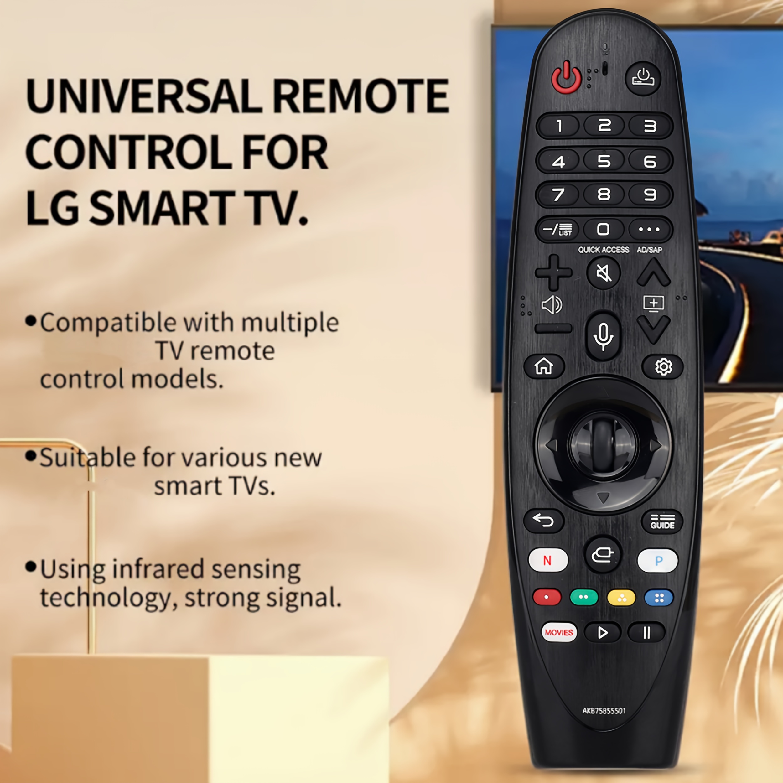 

1pc 2024 Model Year Universal Remote Control Smart Tv, Compatible With An-mr20ga An-mr19ba, Uhd Lcd 4k, Infrared , Battery Powered With Aaa, Non-rechargeable, Single Device Support