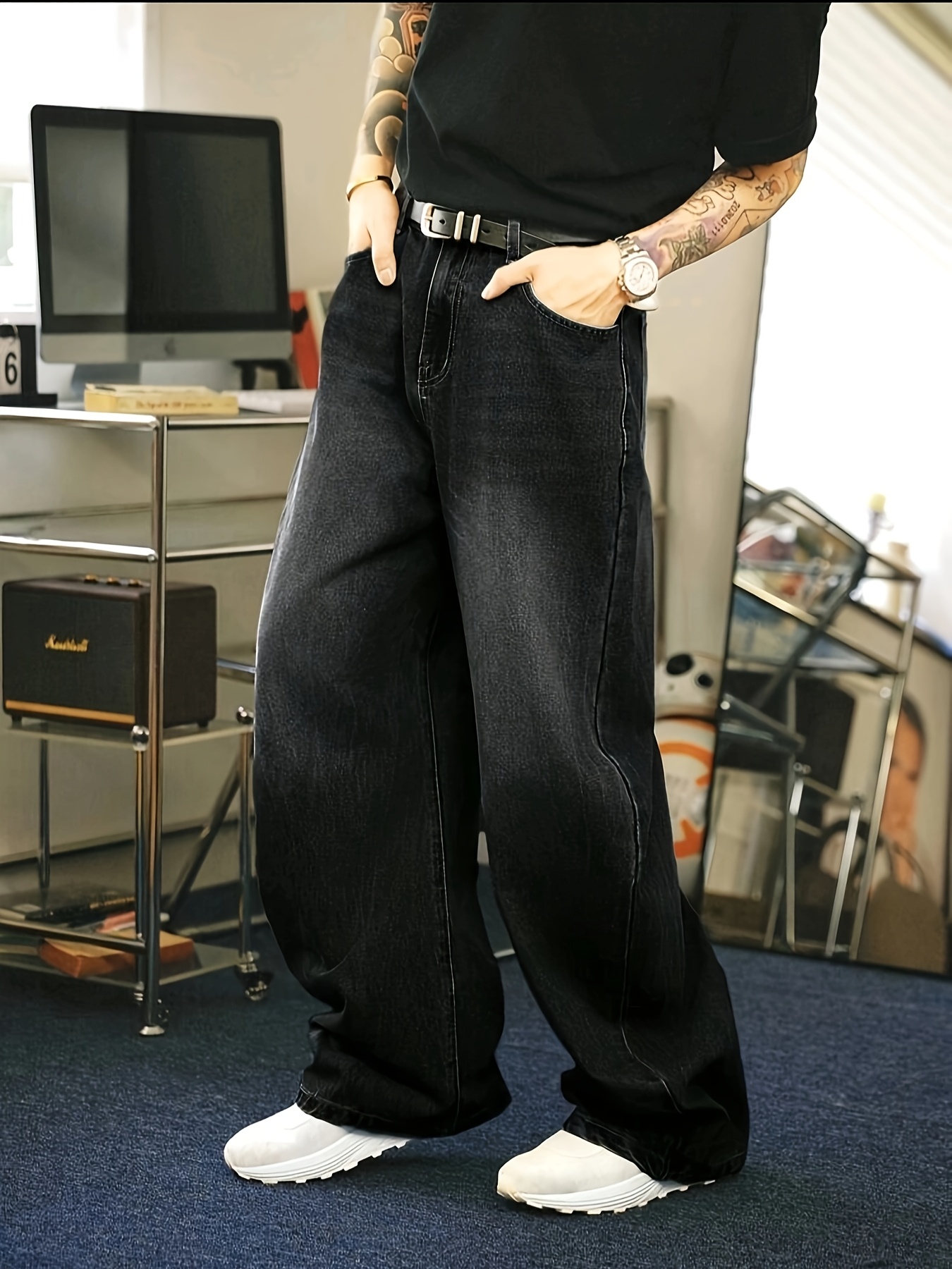 jean large taille haute homme style décontracté rue denim Temu