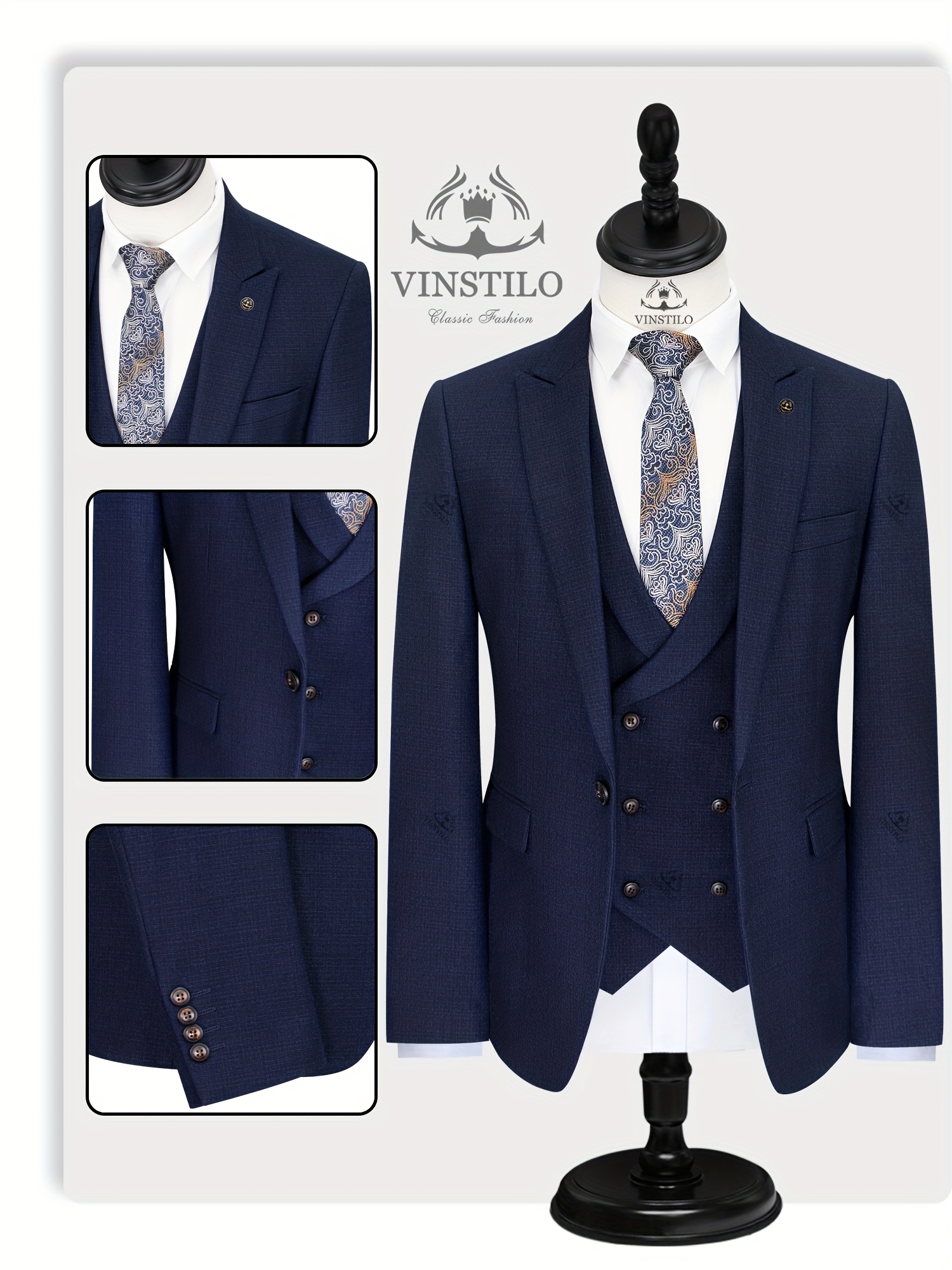 New Full Set of Men'S Suit 3pcs Set, Fashionable Business Style, Casual Slim-Fit High-Quality Clothing