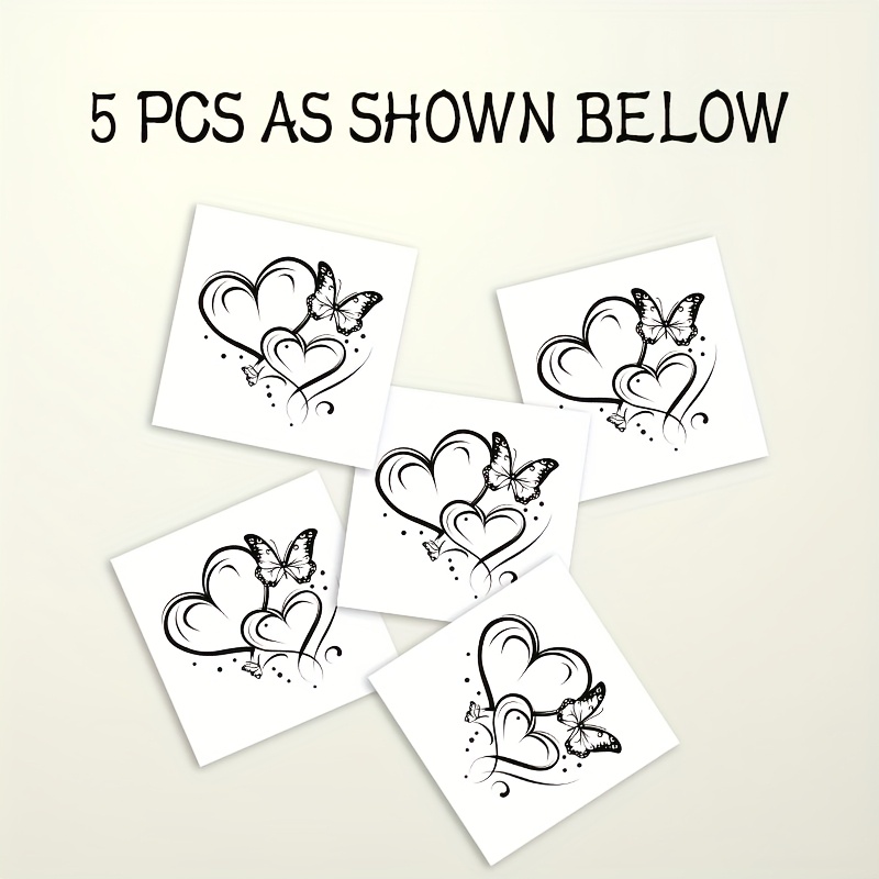 Image of [5pcs] Black Heart Temporary Tattoo, To Cut, , Long-lasting Waterproof Tattoo, For Men And Women, Party Body Art Decoration, Gift, Give Her/him A Little Surprise, Waterproof Lasting 3-5 Days