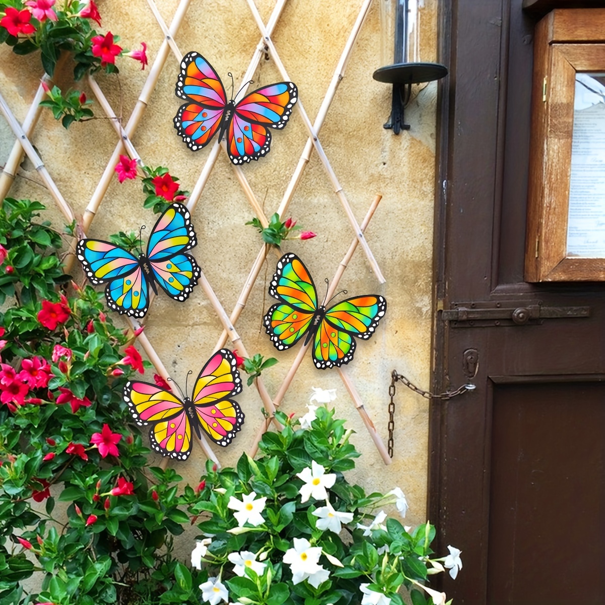 

4 pièces décoration murale papillon en métal coloré, art mural extérieur, décoratif pour clôture de jardin intérieure et extérieure, cadeau de pendaison de crémaillère pour les parents et les amis