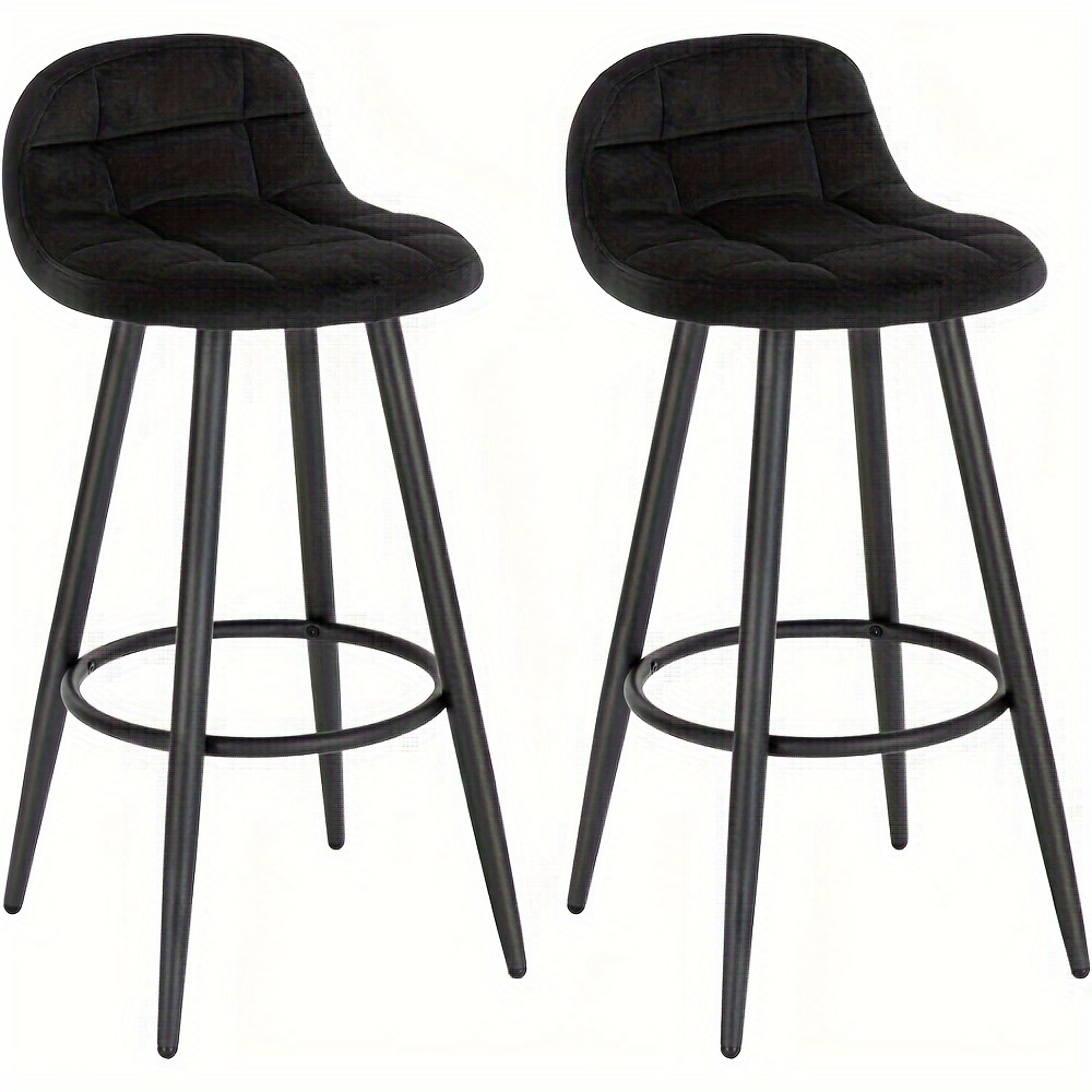 2pcs Bar Stool, Padded Kitchen Stool, With Velvet Cover, Backrest And Footrest, Design Stool, Counter Stool, Seat Height 70cm