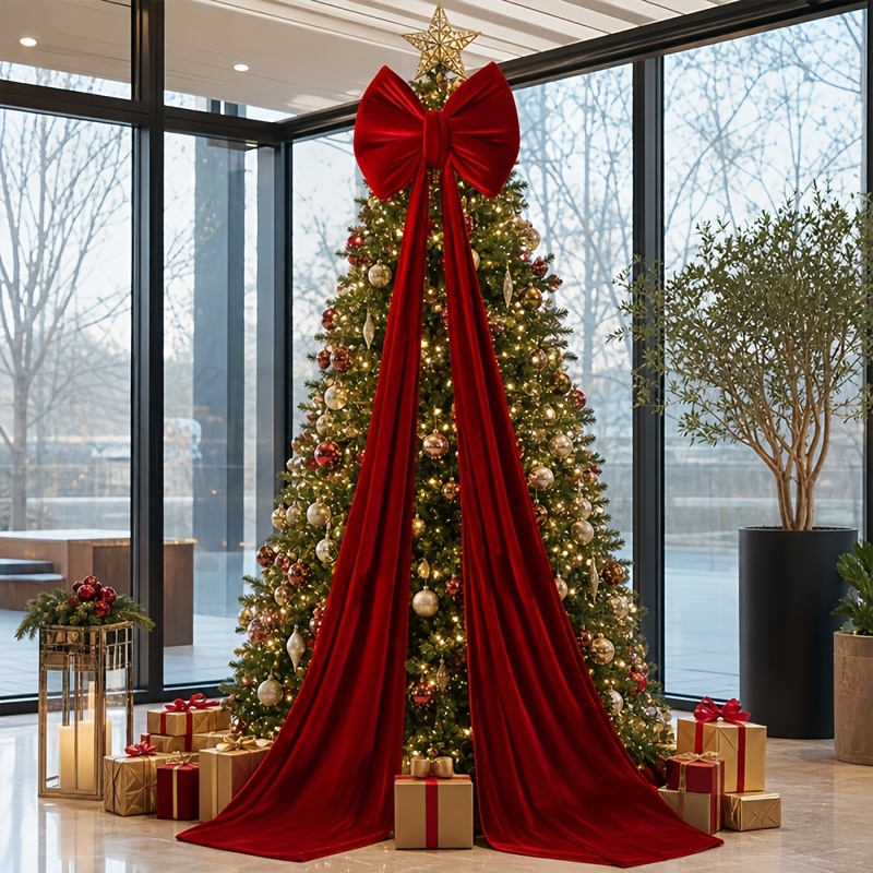 TEMU Thickened And Enlarged Large Bow Decoration, Burgundy Large Bow For Backdrop, Large Bow With Long Satin Ribbon, Christmas Decoration Prop, Home