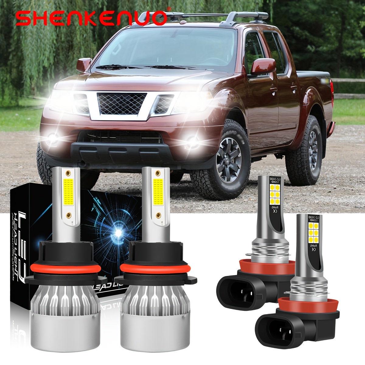 For 2005-2019 For Frontier 4x Beam Led Headlight Fog Light Bulbs Kit, Without Battery