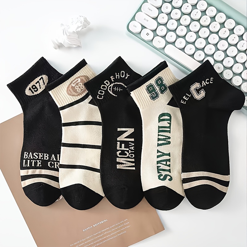 TEMU 5 Pairs Of Men' Pattern Odor & Absorption Low Cut Socks, & Socks, For & Wearing, And Summer