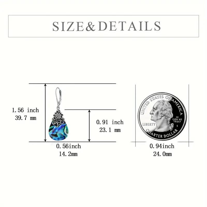 abalone shell   teardrop drop dangle earrings sterling silver vintage leverback earrings Product details 5
