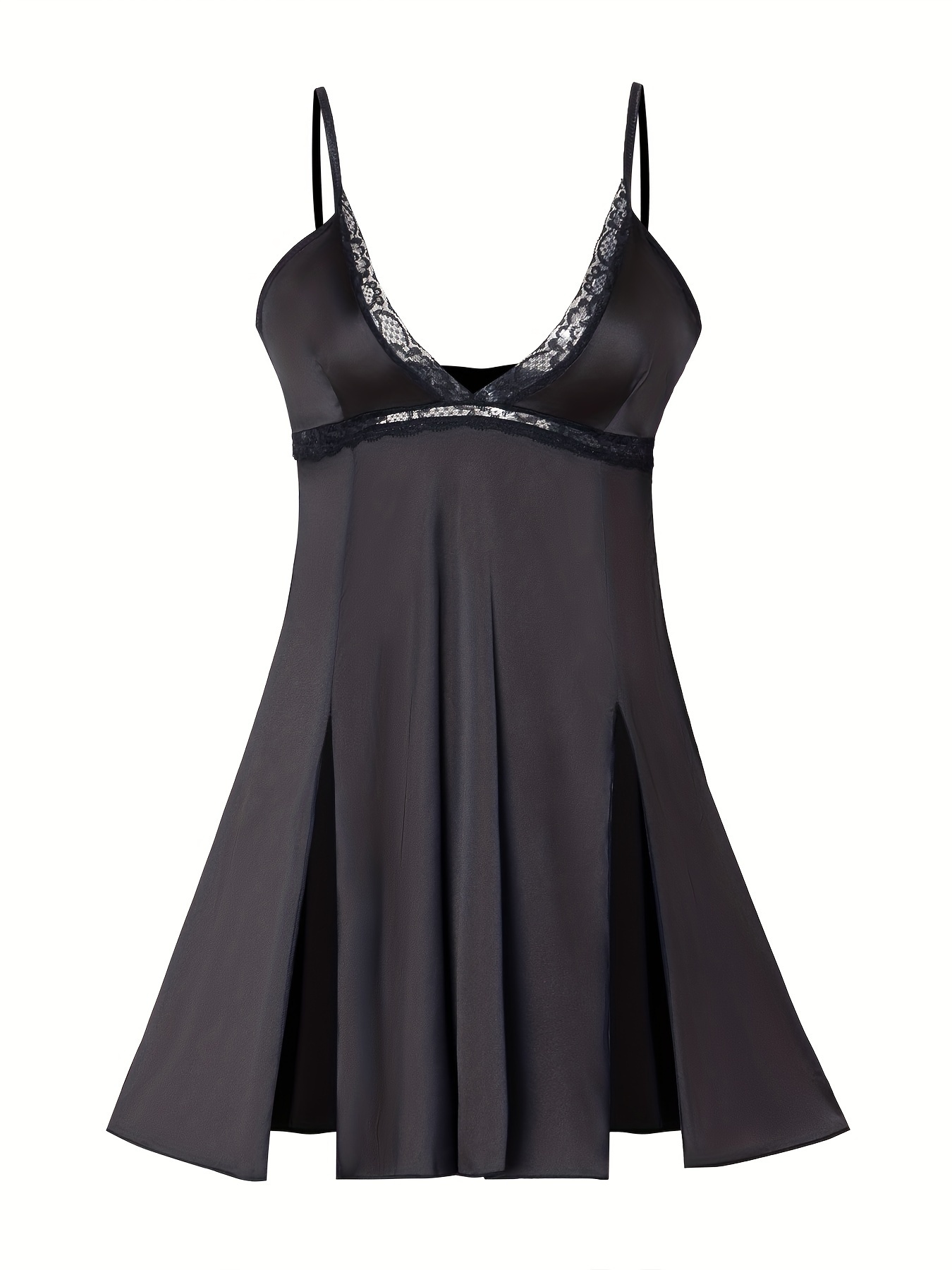 satin contrast lace lingerie set deep v backless slip dress - Temu Morocco