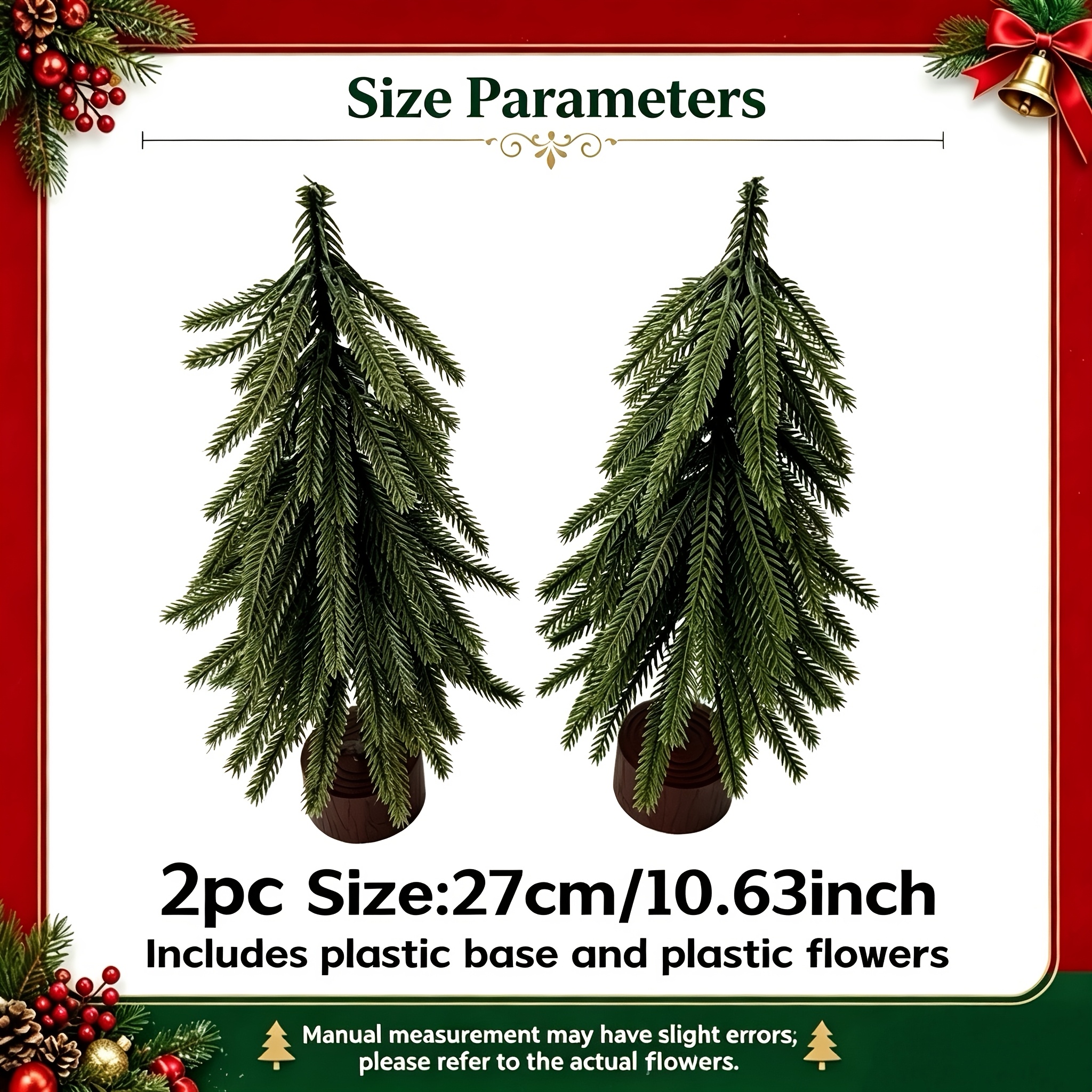 TEMU 2pcs Christmas New Style Artificial Needle Christmas Trees - Includes Plastic Base, Suitable For Indoor Outdoor Decoration, Fireplace, Dining