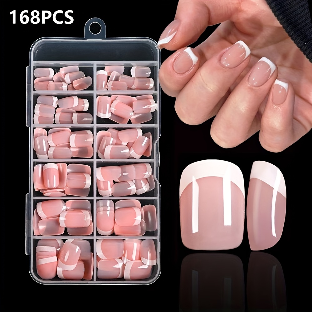 TEMU A Set Includes 168 Short Square Prefabricated Fake Nails (with 12 Different Sizes In Total) For Full Coverage. Reusable Acrylic Press-on Nails