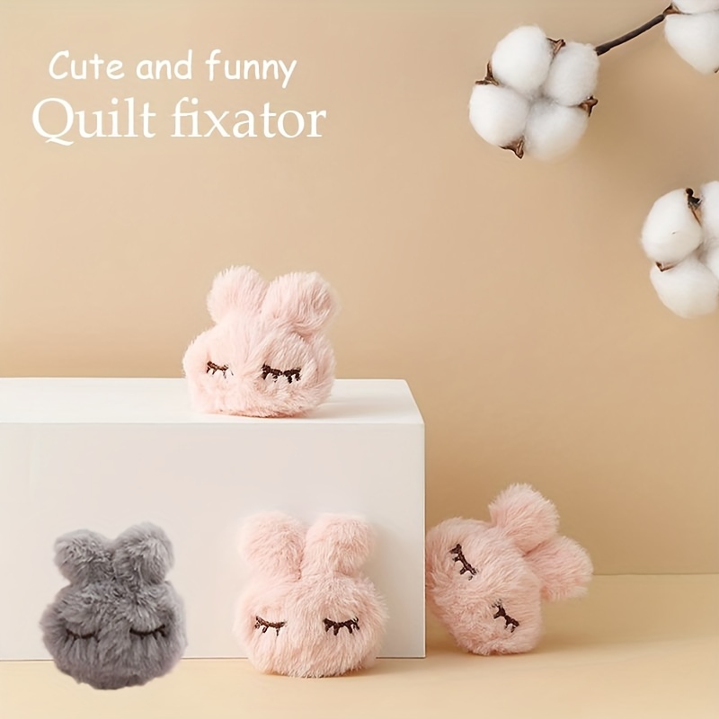 4pcs adorable plush rabbit quilt holders anti slip easy unlock duvet clips for secure blankets sheets curtains soft polypropylene material hand washable cute pink   details 0