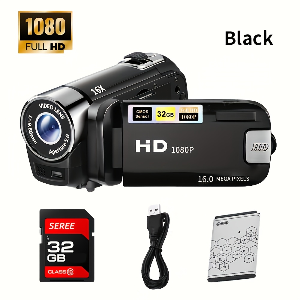 TEMU Caméra vidéo numérique 48MP avec écran rabattable à 270°, caméra de vlogging 1080P avec zoom 16X, écran 2,7", objectif , appareil photo compact