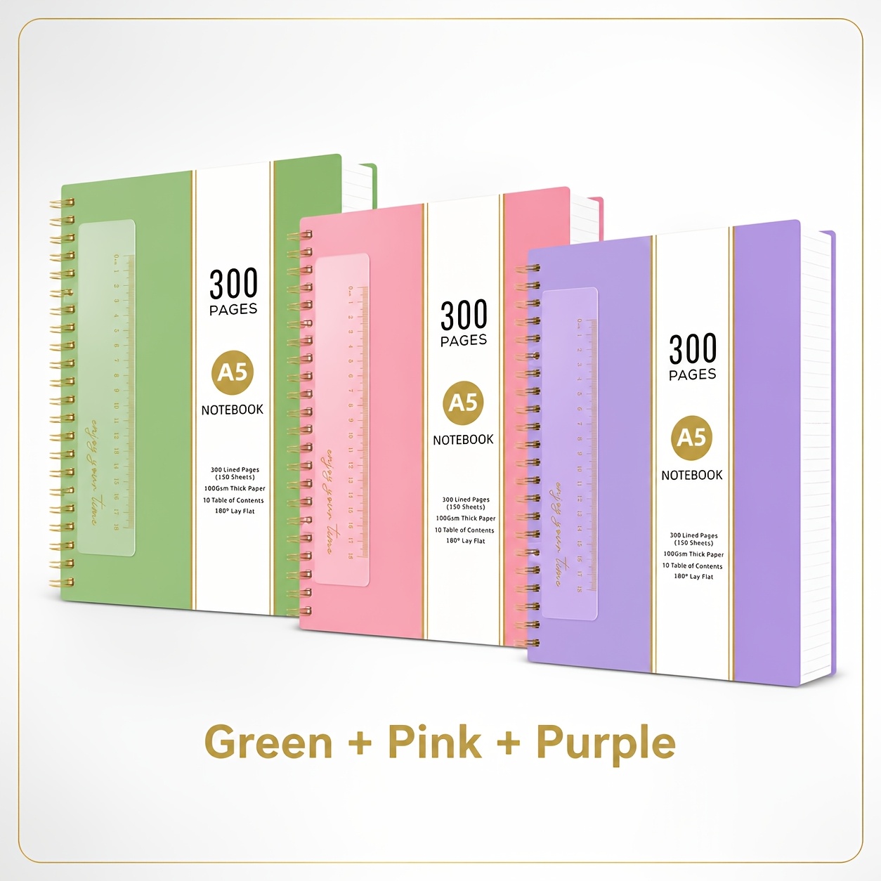 Image of 3-pack A5 Spiral Lined Notebook, 300 Pages 100gsm Thick Paper With Pockets & Index Stickers, 21.3×16.5cm Writing Journal For Work, School, Office, School Supplies