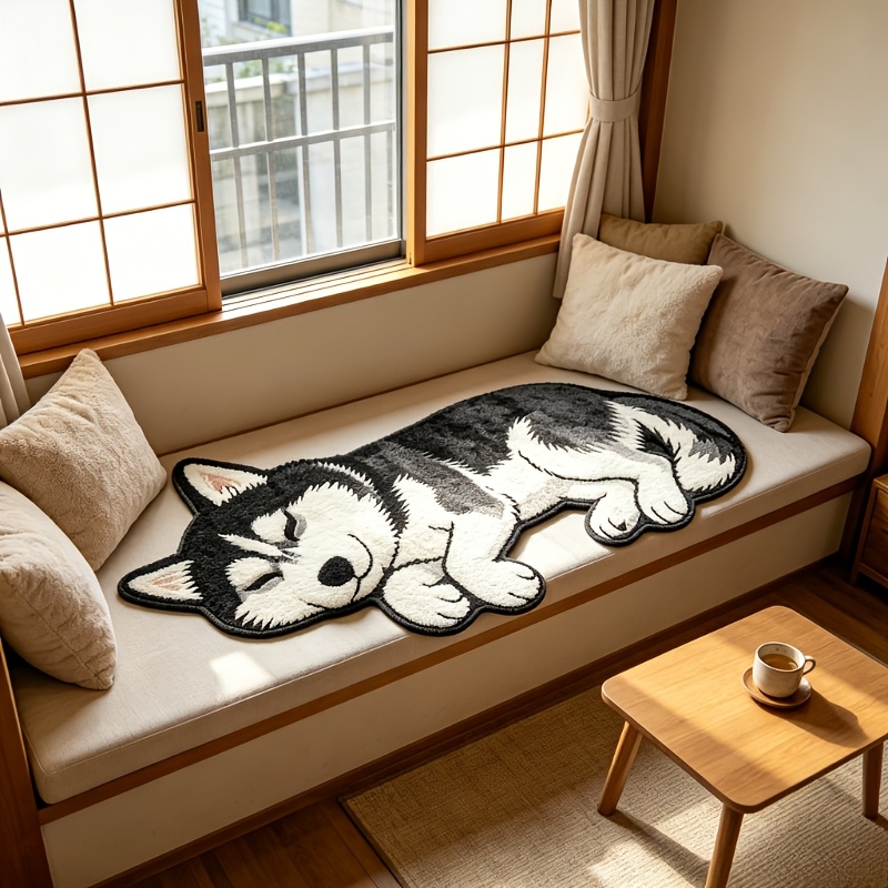 TEMU Faux Cashmere   900g   9mm Ins Cute Black Husky Up Bedside Decorative Rug Animal Theme Living Room Sofa Coffee Table Plush Rug Fluffy Soft Long