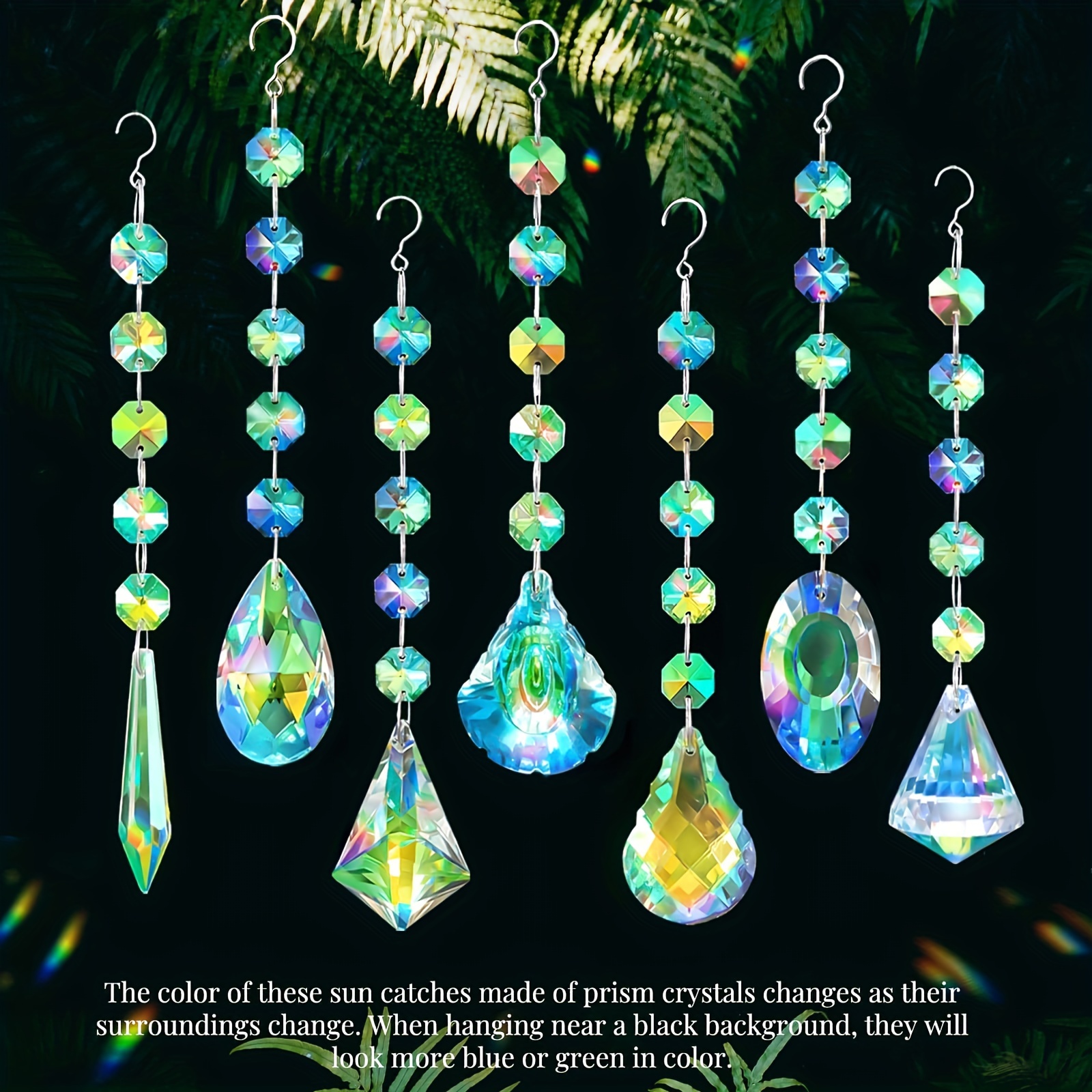 

7 Pcs Glass Sunlight Catcher Bead, Colorful Hanging Glass Suncatchers Prism With Chain Pendant Ornament For Home Garden Window Party Wedding Decorations