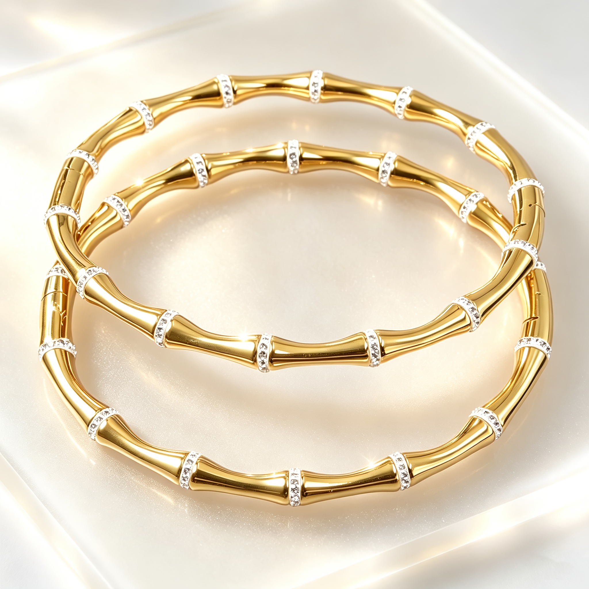 TEMU 2pcs Set Of Fashionable Elegant Bamboo Knot Bracelets, 18k Golden Plated Stainless Steel Women's Bangles, Inlaid With Sparkling Zirconia,