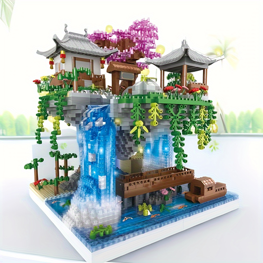 

Creative Building Model Of A Huge Ancient-style Architectural Puzzle Toy Set With Peach Blossom Pond, Suitable As A Gift For Boys And Girls