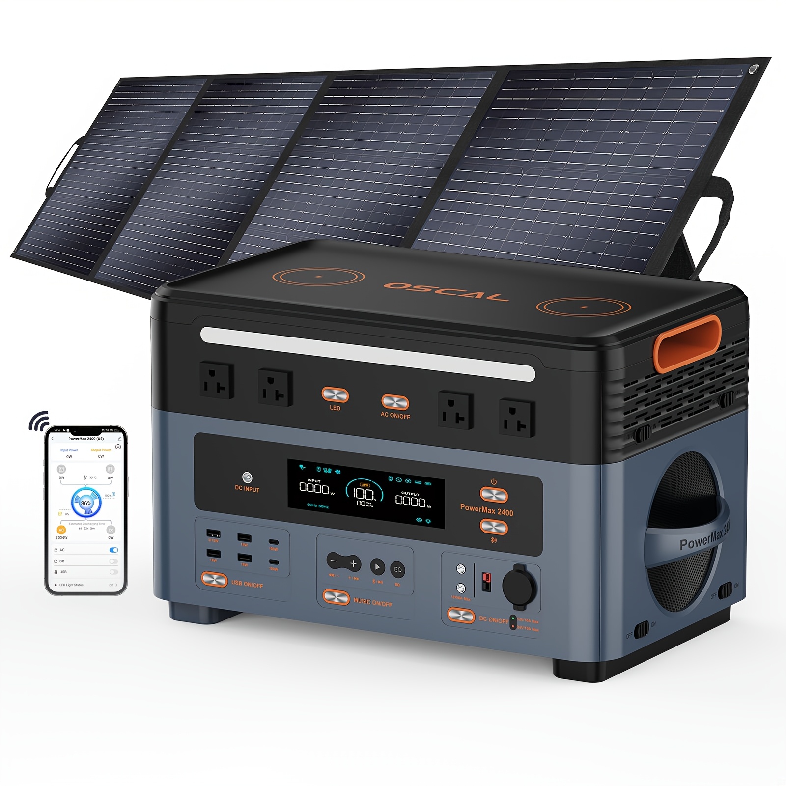 2400W Power Station With 200W Solar Panel, 1872Wh Solar Generator With 4 AC Outlets (4800W Peak)