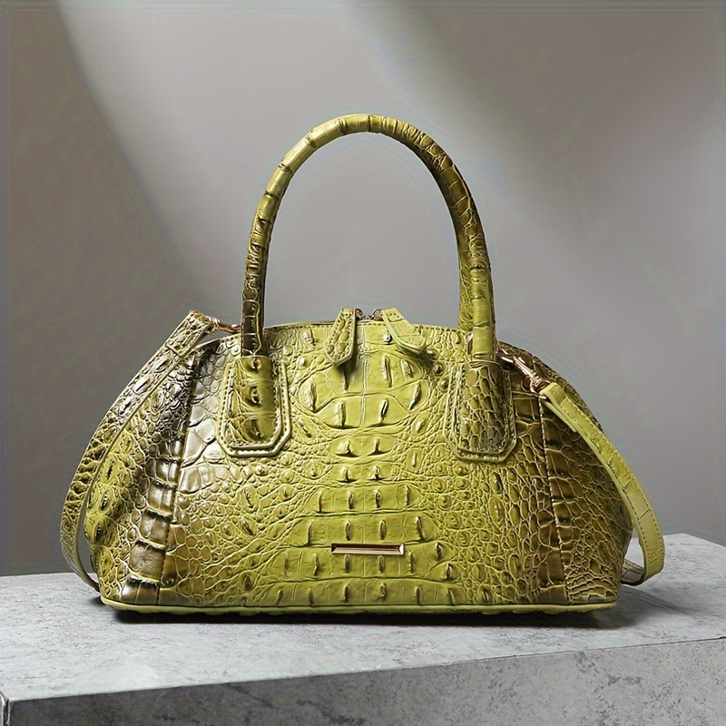 TEMU Luxurious Crocodile Print Top Handle Satchel Bag - Stylish Crossbody Design, Spacious Interior, Magnetic Snap Closure, Adjustable Shoulder Strap