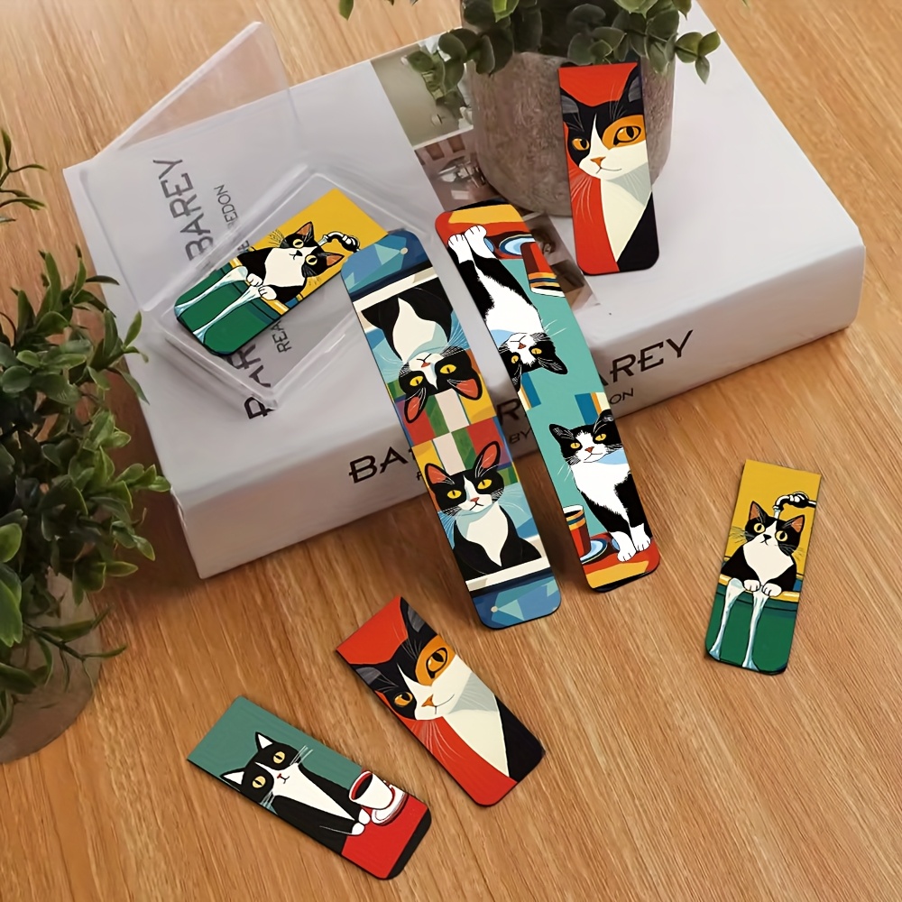 

5pcs Cute Simple Fun Cat Art Magnetic Bookmark, Creative Animal Diy Paper Book Page Marker Bookmark, Synthetic Rubber