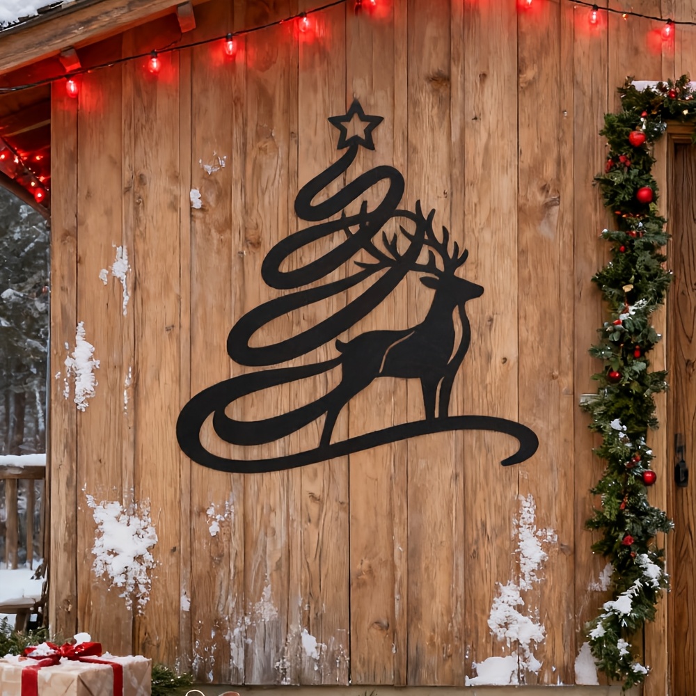 artikel foto 2D Plat - [Ideaal Cadeau, voor Huisdecoratie] 2D Plat] 1 stuks Kerst Metalen Muurkunst Decor, Ideaal voor Huisdecoratie, Vieringen, Bruiloften, en Creatieve Cadeaus - Met een Kerstboom-Vormige Sjaal en Rendier Ontwerp