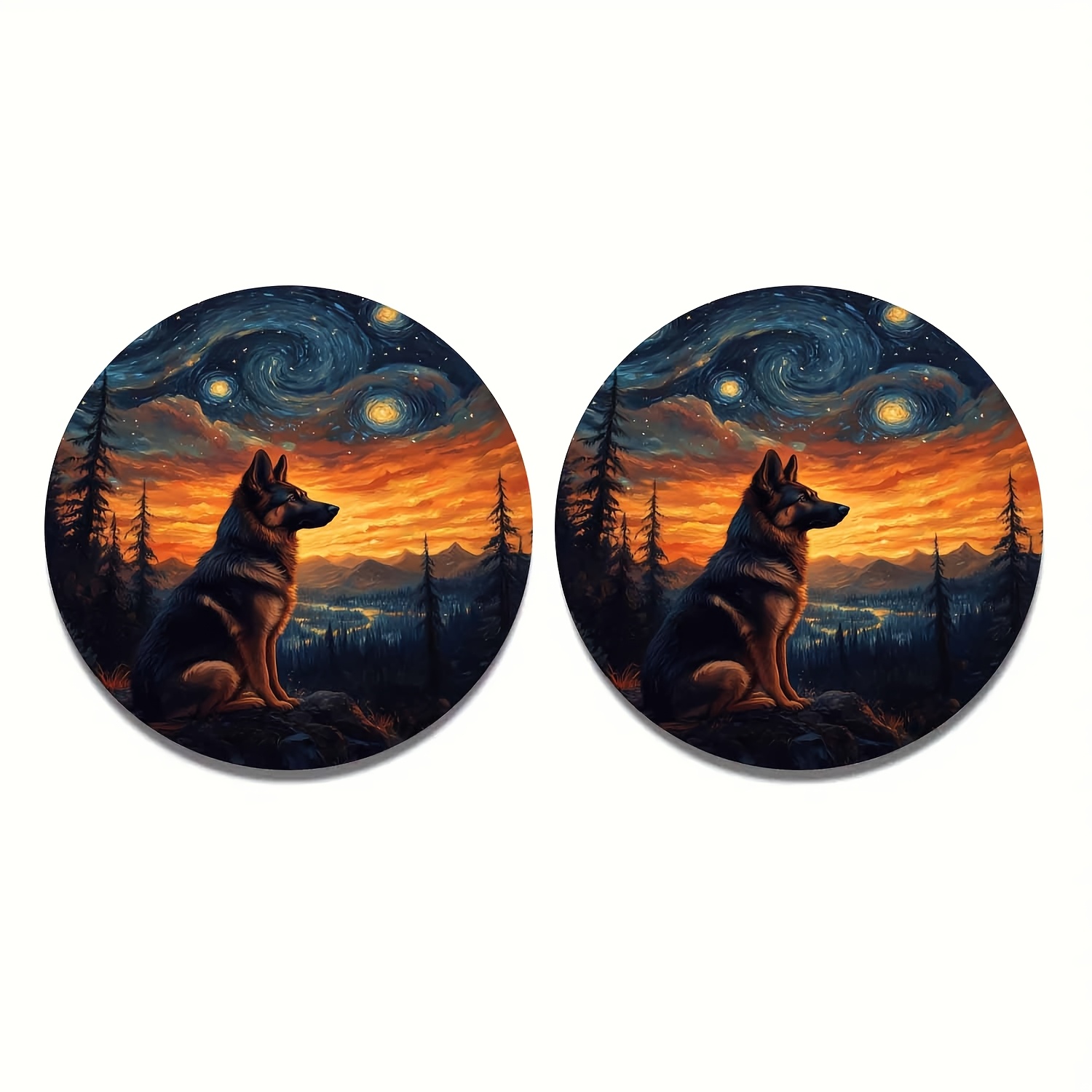 TEMU 2pcs German Shepherd Car Coasters Suitable For Home & , Non-slip Cup Holders With German Shepherd Puppy, Absorbent Coaster Protectors For Car