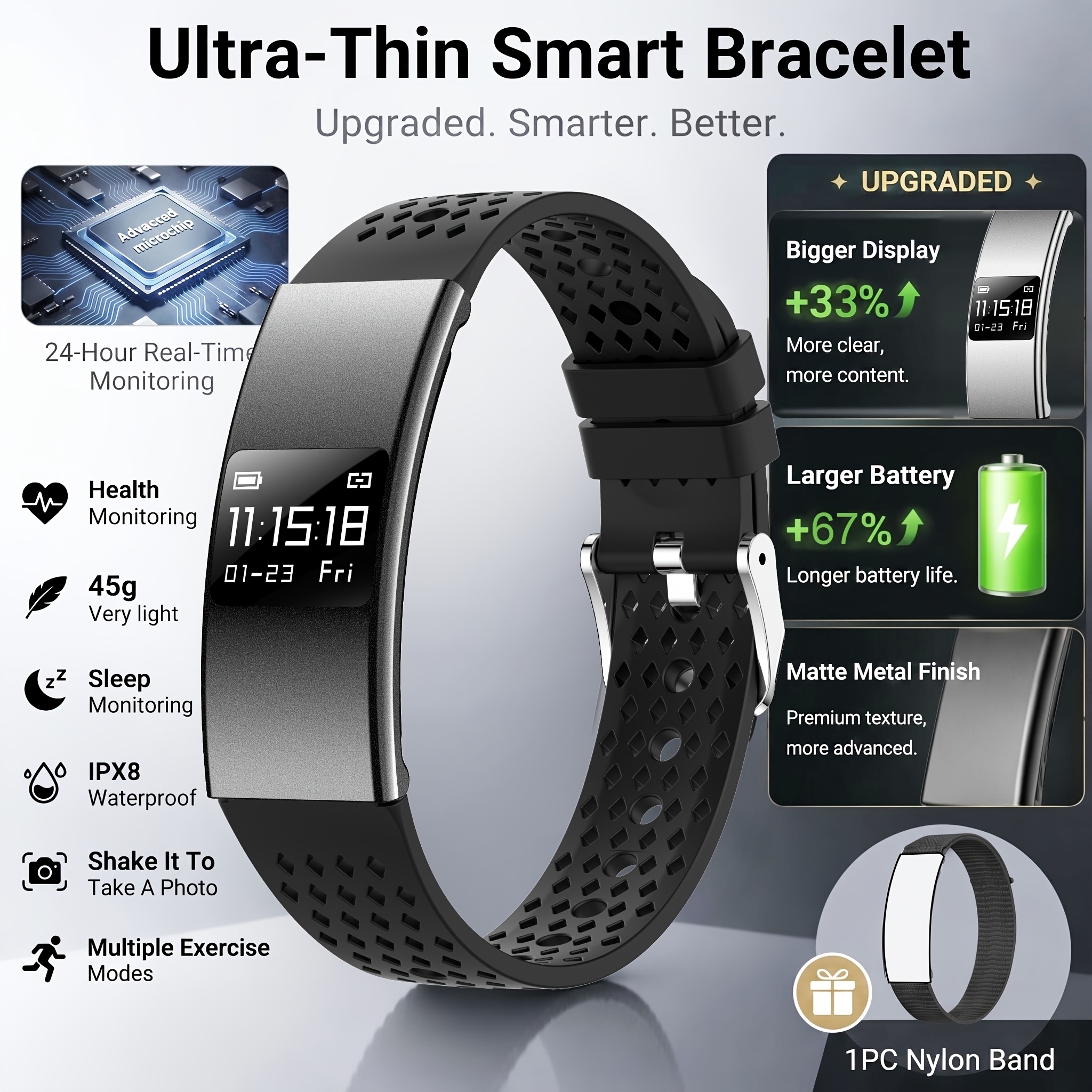 Upgraded Ultra-Thin Smart Bracelet for Fitness Tracking