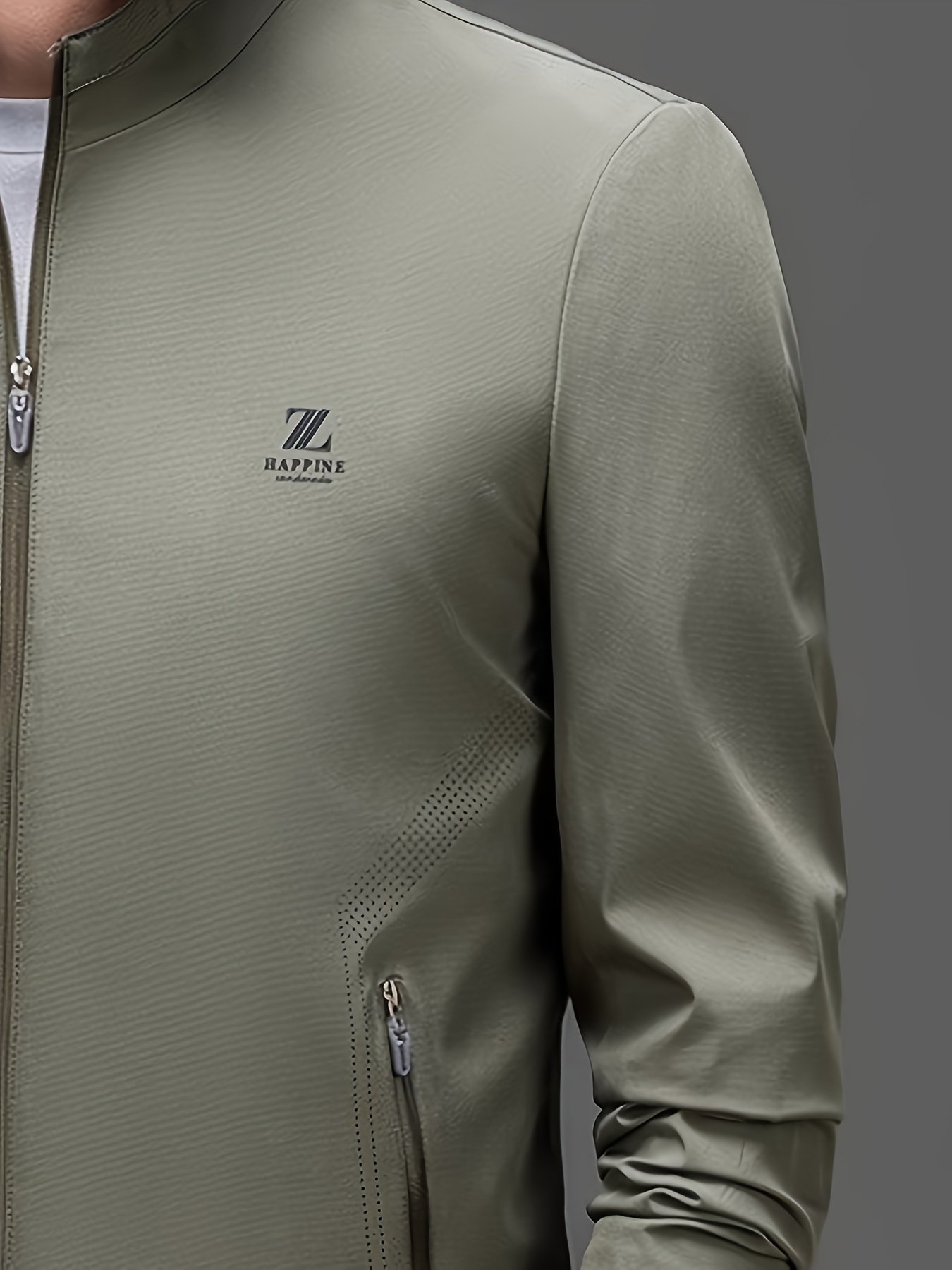 men's casual stand collar jacket 100% polyester solid color