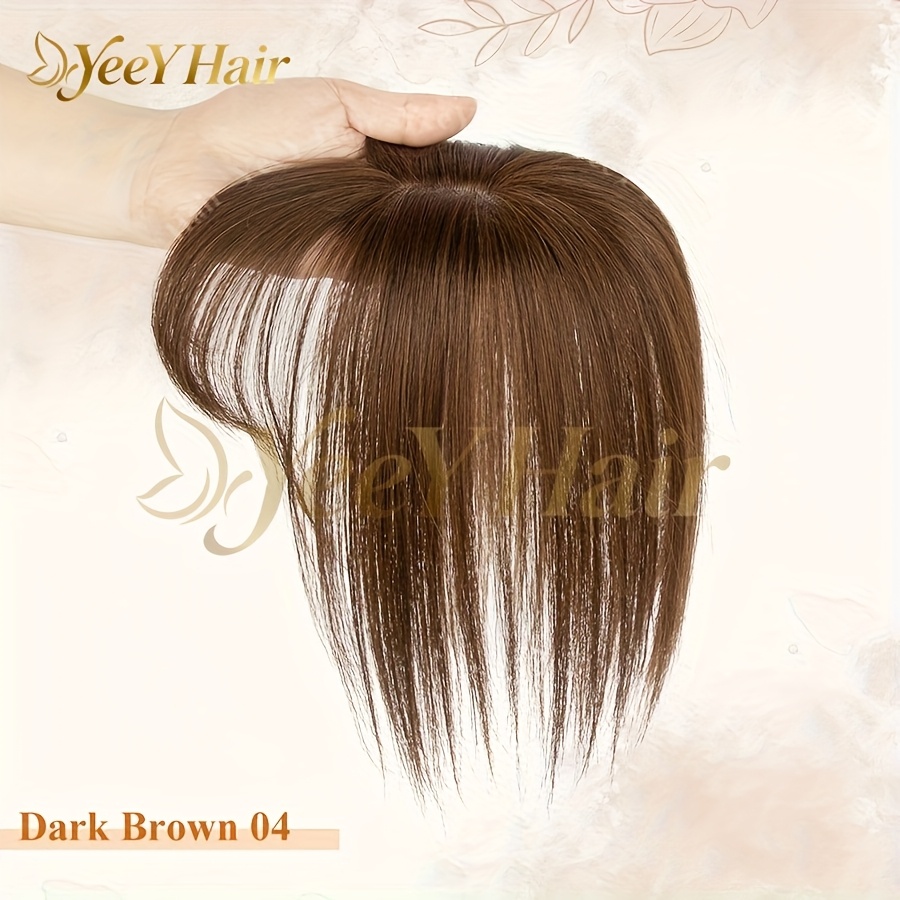 haar-topper für damen aus echtem menschenhaar, einklipsbarer pony-haar-topper-perücke mit pony, natürliche haut, kopfhaut, für dünner werdendes oder ausfallendes haar,   haarteile, wiglets, perücke, 360° 3d-topper, aktualisierte basis mit abdeckung für dünner werdendes haar, graue ansätze