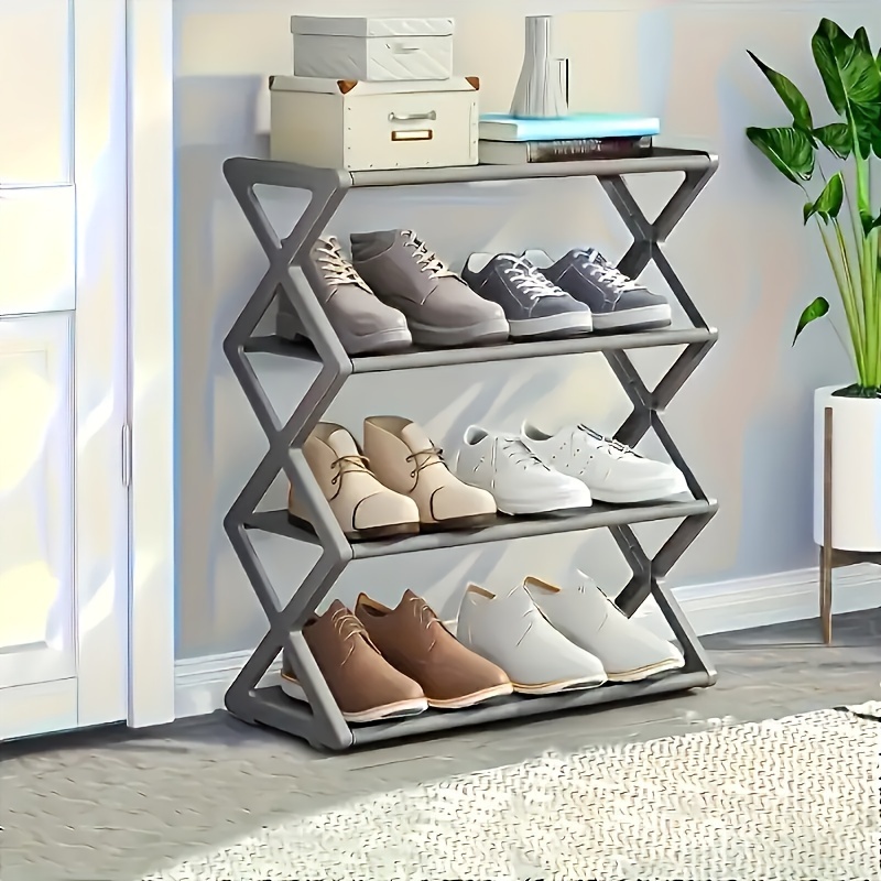 

4-tier Space-saving Shoe Rack Organizer - Sturdy Stackable Design For 12 Pairs - Elegant Plastic Plaited Shelf For Closet, Garage, Entryway