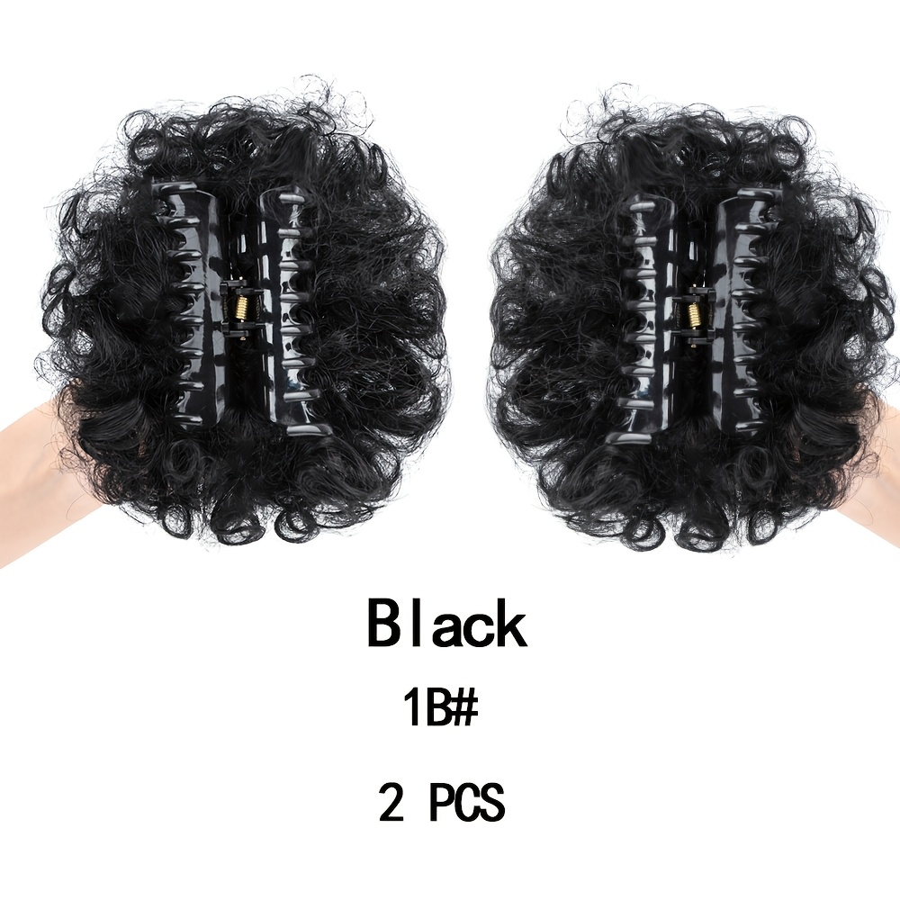 TEMU 2-pack 4-inch Claw Clip-on Buns With Curly Texture | Heat-resistant Synthetic Hair, Suitable For Everyday Wear And Parties, 35g, Quick 2-minute