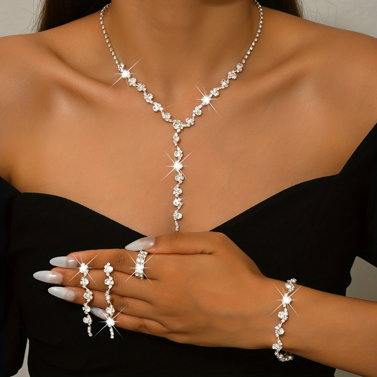 E-shop Hochzeitsschmuck-Set - Oktober Geburtsstein Hochzeitsring Halskette Ohrringe Passendes Set für Brautparty, Abschlussball, - Funkelndes Party-Set