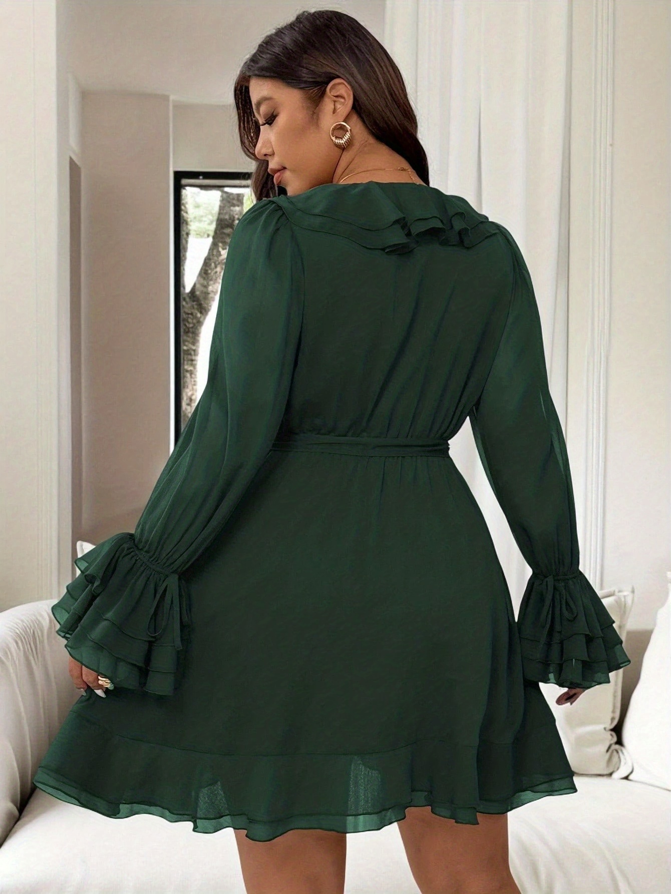 shoe color for sage green dress Hope Modal Square Neck Long Sleeve Mini Dress in Sage Green main image 1