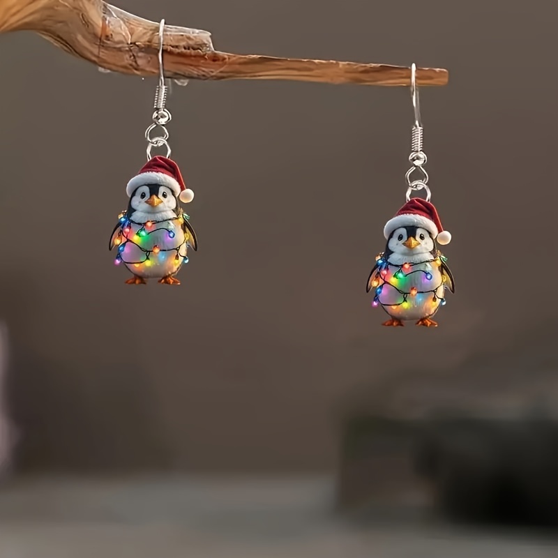 

Cute Led Penguin Christmas Hat Charm Acrylic Pendant Earrings For Women, Holiday Gift, Birthday, Valentine's Day, Christmas, New Year's Eve