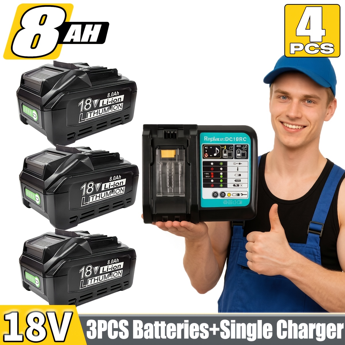 Image of For Makita 3packs Bl1860b 8.0ah Replacement Battery Compatible With 18v Lithium Battery Bl1860b-2 Bl1860 Bl1850 Bl1840 Bl1830 -400 And Dc18rc Charger 14.4v-18v Lithium-ion Battery