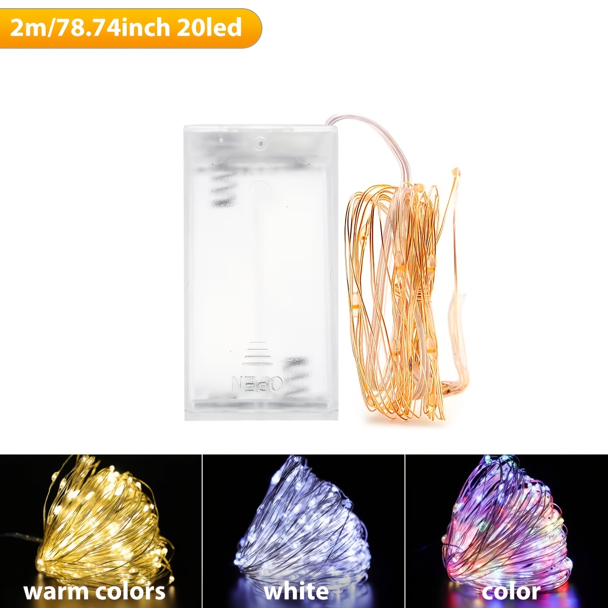 TEMU Guirnalda de luces con batería de alambre de cobre colorido de /100 LED, , decoración navideña, decoración de boda para de San Valentín, regalo