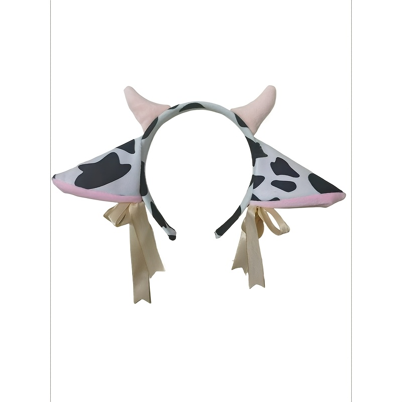 TEMU Luxurious Cow Ear Headband With Bells And Ribbon - Cute White Earring Headband, Suitable For Shower, Western Party, Cosplay Costume | Non-flying