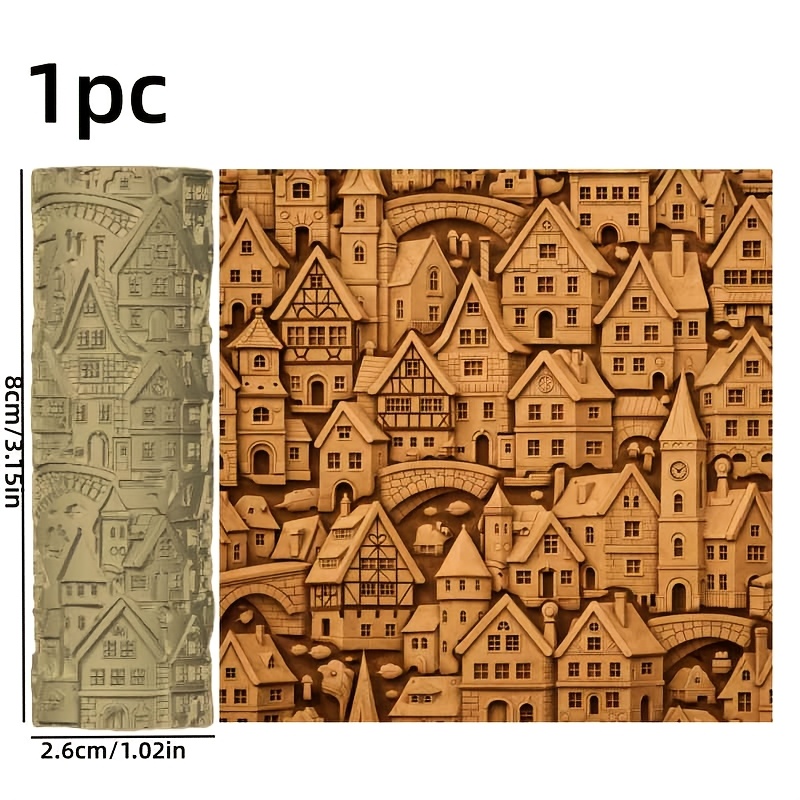 TEMU 1pc European Town Texture Roller - Plastic Embossing Tool With European Architectural Patterns (roof Tiles, Brick Walls) Suitable For Polymer
