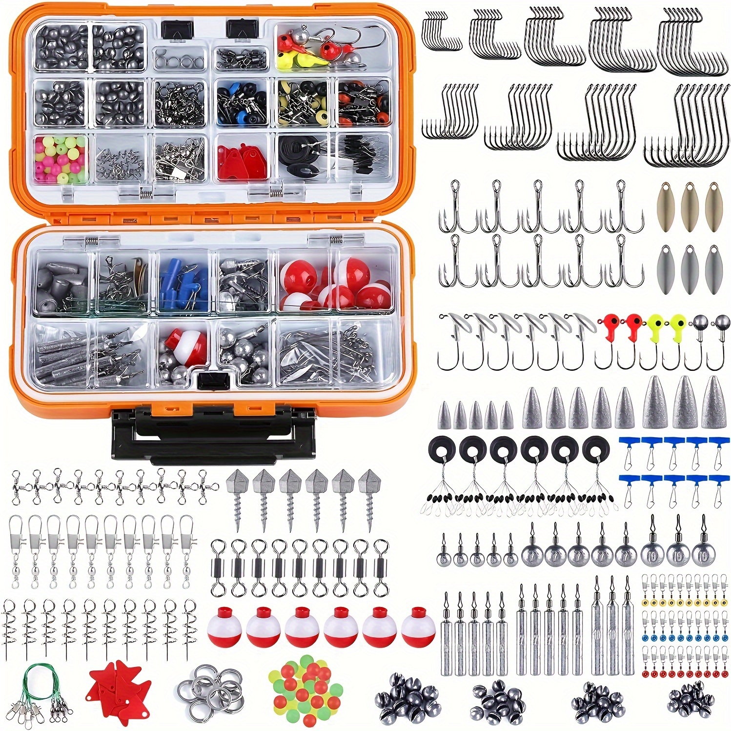 

Fishing Accessories Kit, 343pcs, Including Jig Hooks, Bullet Bass Casting Sinker Weights, Fishing Swivels Snaps, Sinker Slides, Fishing Set With Tackle Box