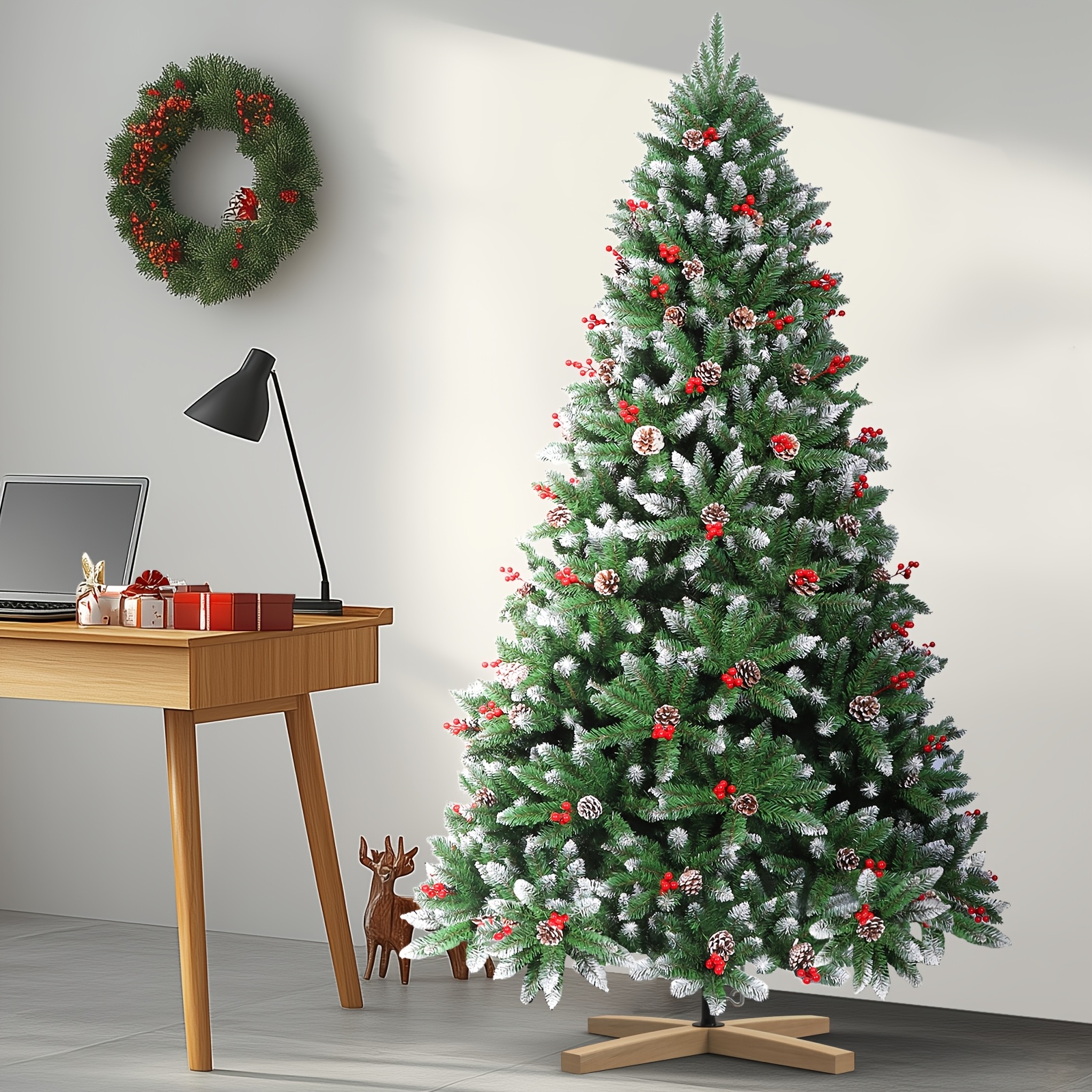 Image of Homelive Artificial Christmas Tree With Snow Effect And Pine Cones, Quick Assembly Folding System, Christmas Decoration