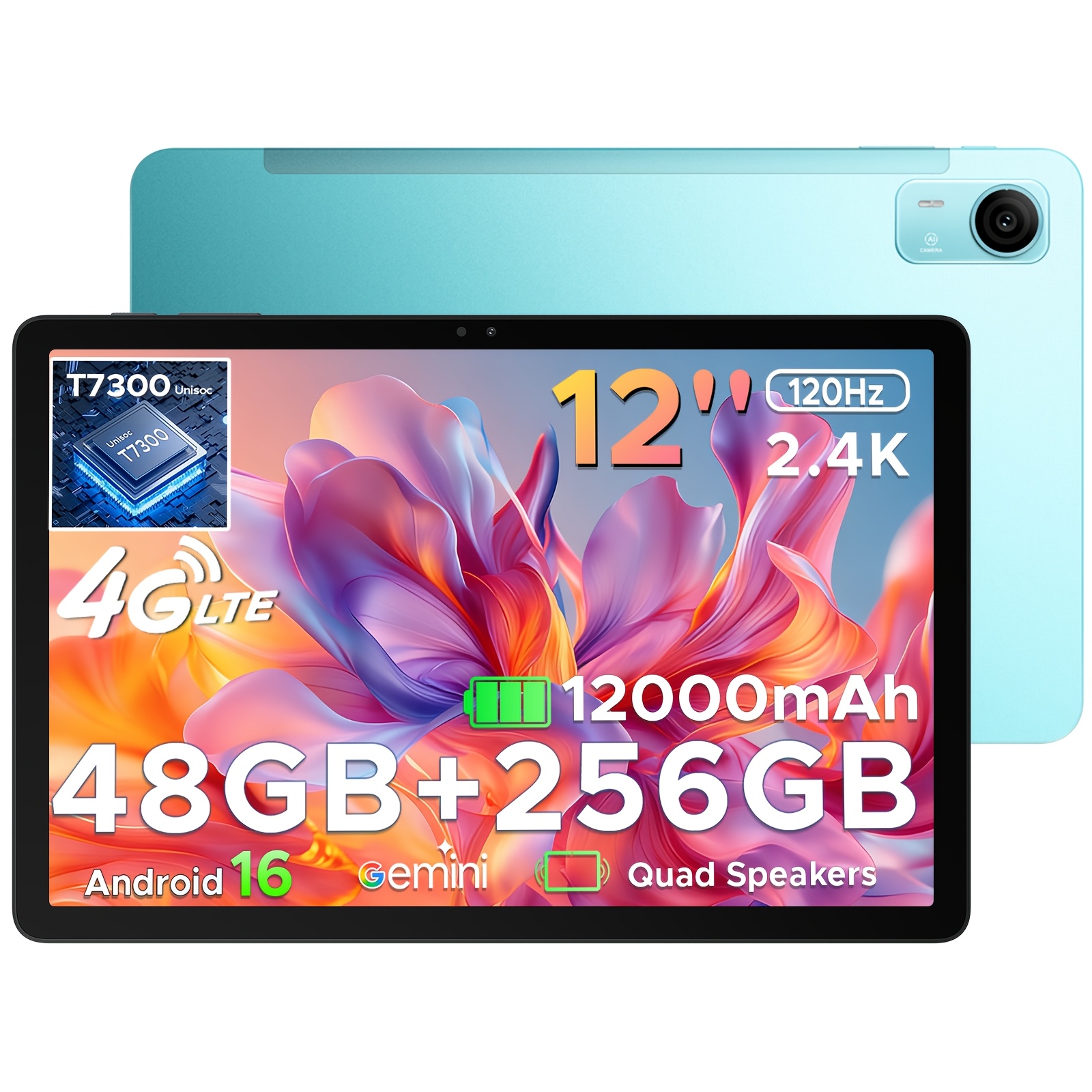 P12pro 12 Inch 16 Tablet, 48gb (12gb+36gb) 256gb Rom, 120hz 2.4k Ips Display, 12000mah Battery, Core Wifi Tablet Pc