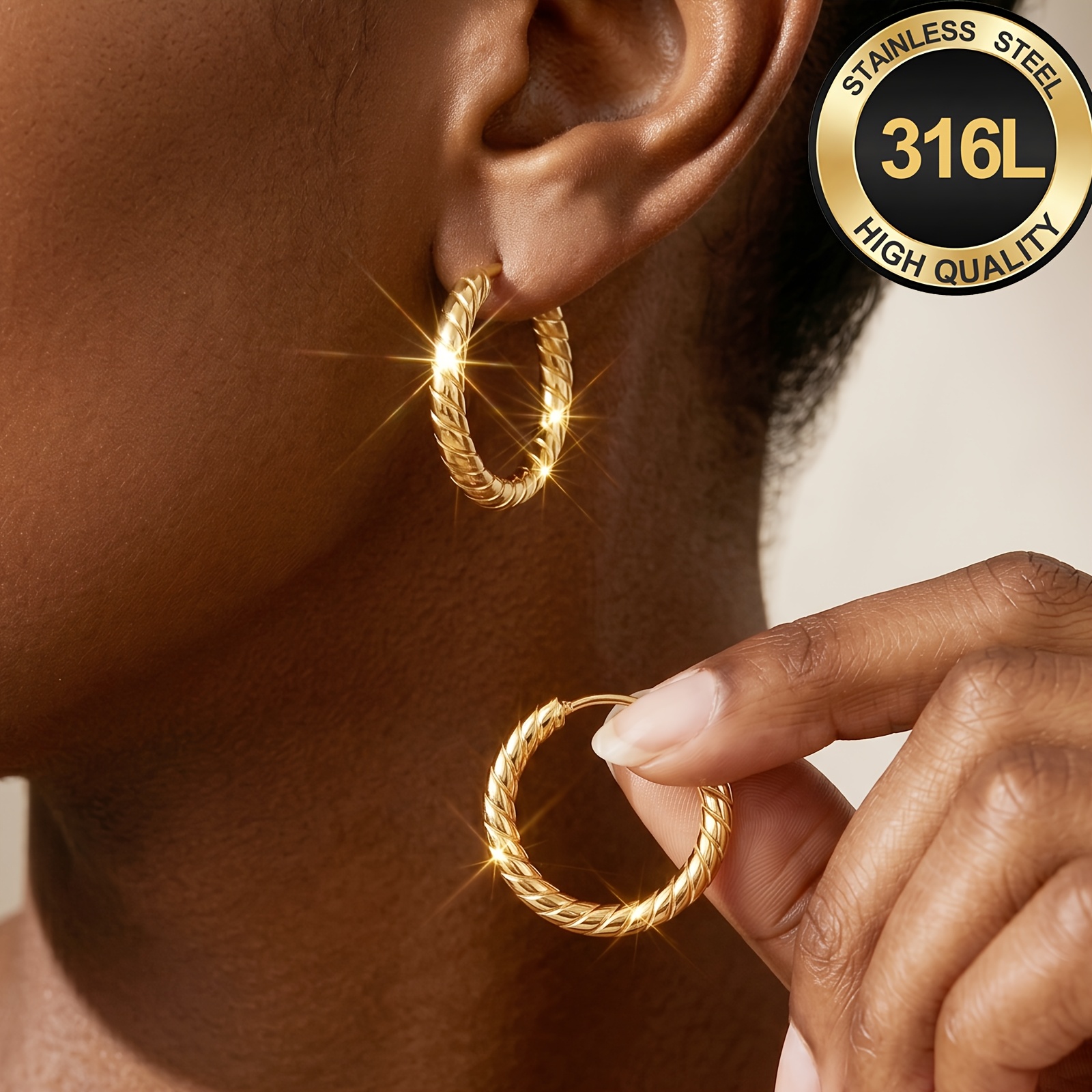 item picture High-quality Stainless Steel Women Hoop Earrings Anti-wear Anti-fade,Hypoallergenic 316L Ear Post,elegant Trendy   Fashionable Designer Simple   Unisex Jewelry Earrings for Daily Festival Vacation Parties