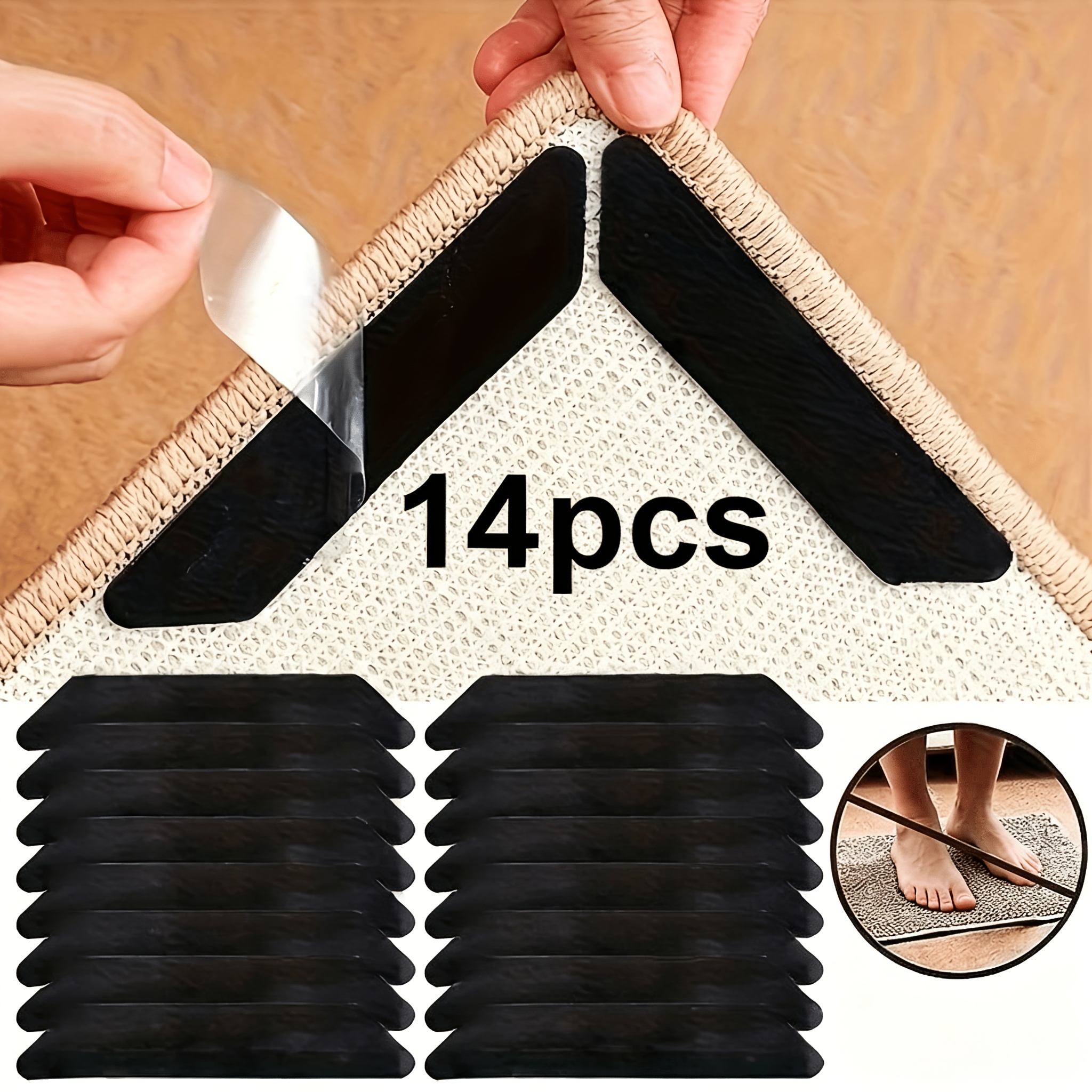 TEMU 14pcs/28pcs Non-slip Carpet Grippers, Residue-free Removable And Reusable Adhesive Tape, Non-slip Pads With Washable Double-sided Anti-curl Edge