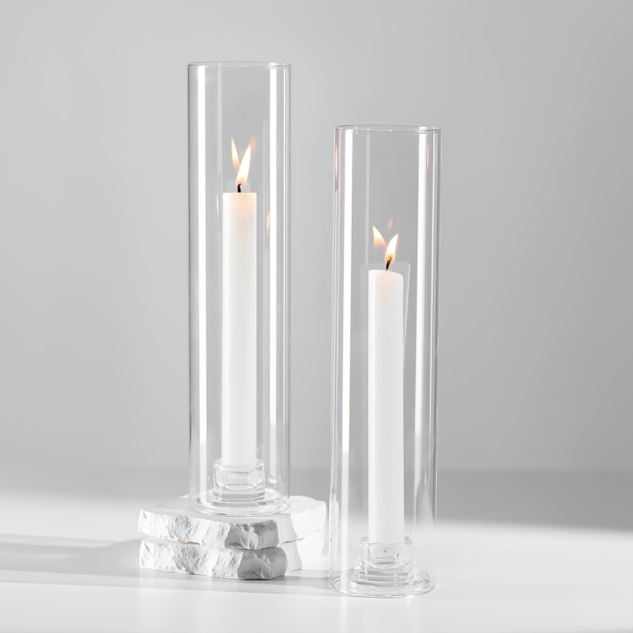 TEMU 2pcs Or 6pcs Bulk Transparent Glass Tapered Hurricane Candle Holders Suitable For Table Centerpieces, Weddings, Christmas, Home Decor - Polished