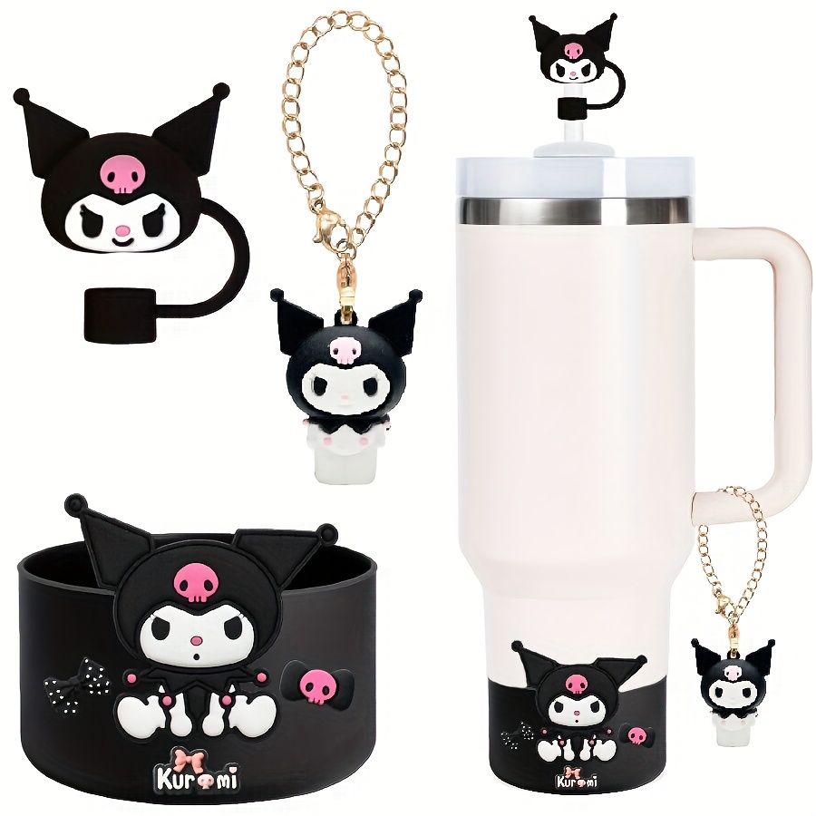 Image of 3pcs Cup Accessories For Tumbler 40oz 30oz, 10mm Hello Kitty Straw Cover Cap Kuromi Straw Topper And Silicone Cup Boot, Charm Chain, Perfect For Work, School, Outdoor Activities, Christmas Gif