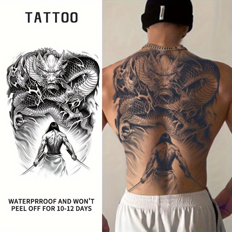 2 Adesivi Per Tatuaggi Temporanei A Base Di Erbe Con Schiena Intera. Adesivi Personalizzati Semipermanenti Per Tatuaggi Di Draghi Grandi Da Uomo - Foto 8