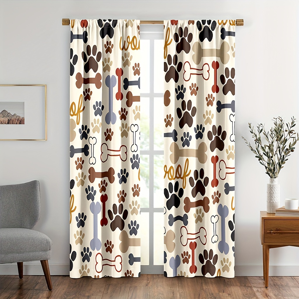 

2pcs Dog Paw Print Curtains, Decorative Window Drapes, Window Treatments For Bedroom Living Room, Home Decor